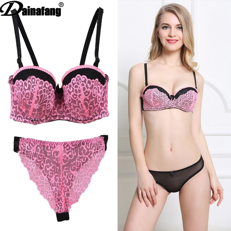 Wholesale VS New Sexy Bras Sets Push Up Lace V ABC Cup Pink White Female Lingerie Underwear For Girls